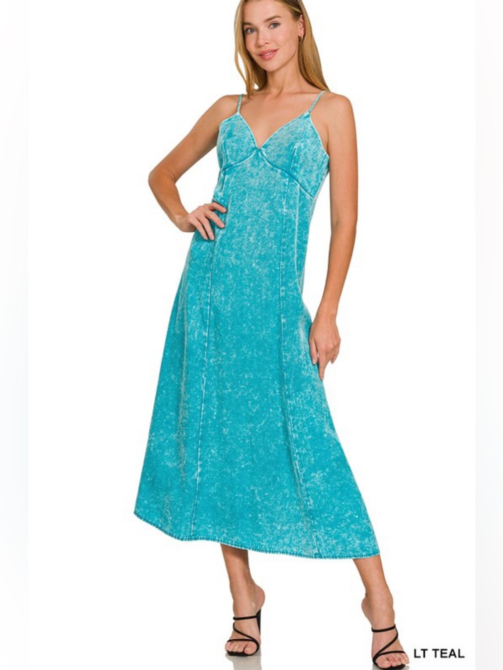 Tencel Mineral Washed Maxi Dress, Light Teal